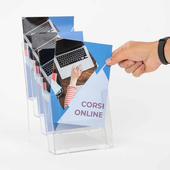 Porta depliant da banco in plexi 4 A5