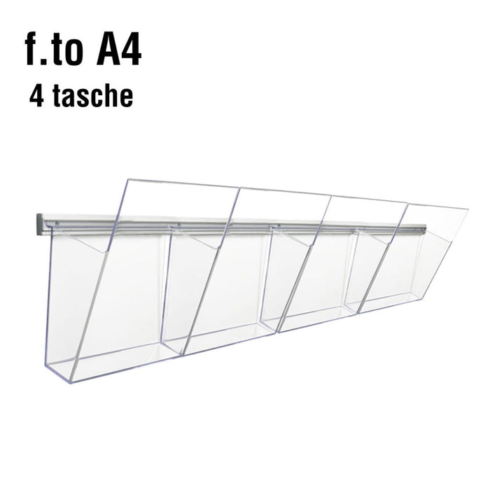 Portadepliant in plexi con barra 4 vaschette A4