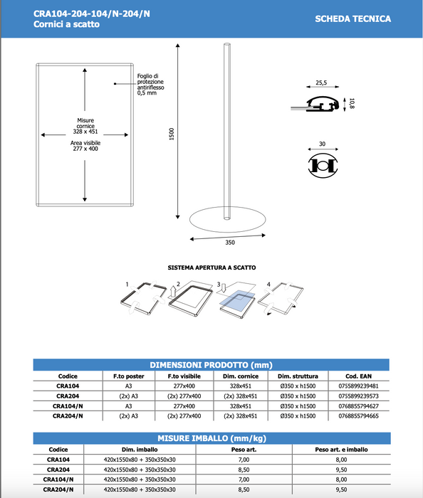 Porta Comunicazioni con Cornice A4 NERA