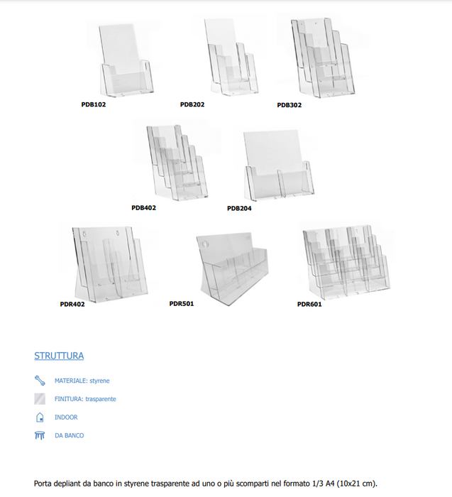 Porta depliant da banco in plexi 2 tasche 1/3 A4 affiancate