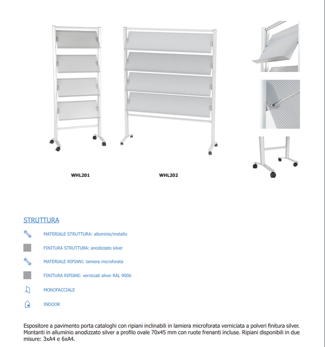 Espositore con 4 ripiani 3 A4 il lamiera microforata