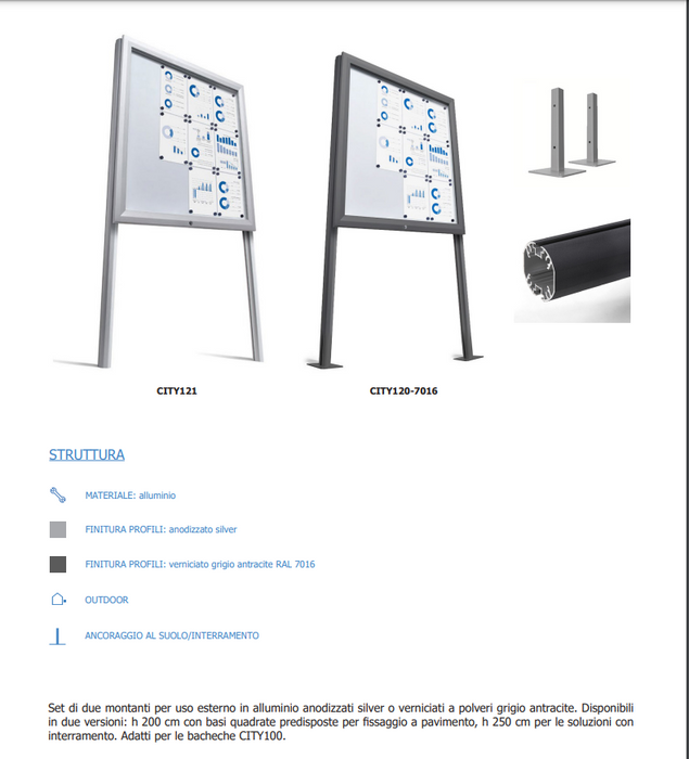 Montante per Bacheche Certificate Grigio RAL7016