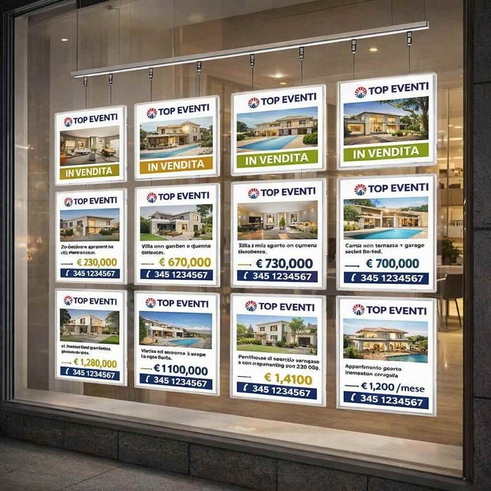 Vitrine ALL INCLUSIVE LED avec 12 pochettes horizontales A4 recto-verso