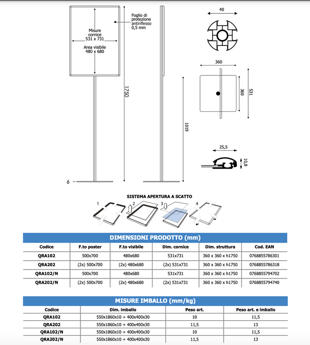 Porta Comunicazioni con cornice 50 x 70 linea Q System NERO