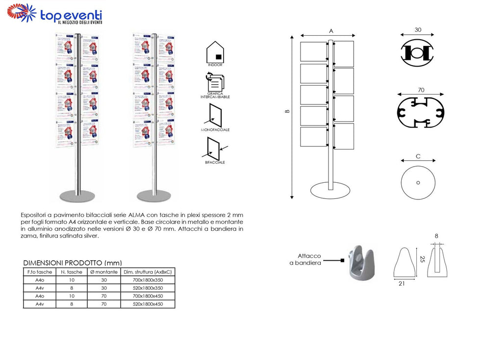 Espositore 8 tasche formato A4 verticale - Top Eventi Store