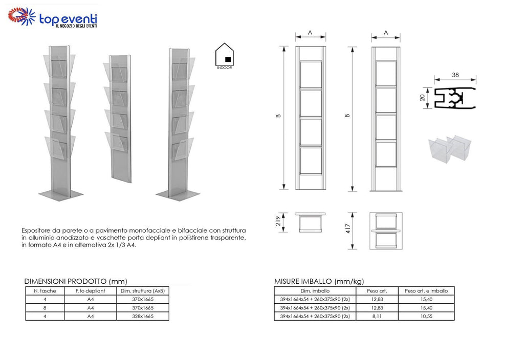 Porta brochure A4 in Metallo a Parete - Top Eventi Store