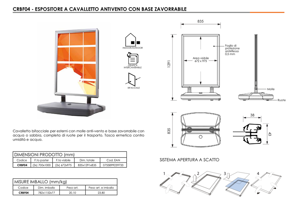 Cornice Pubblicitaria bifacciale 70 x 100 con base zavorrabile Esterno 8