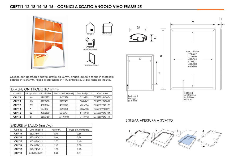 Cornice a scatto in alluminio Formato A3 da parete | Top Eventi Store 3