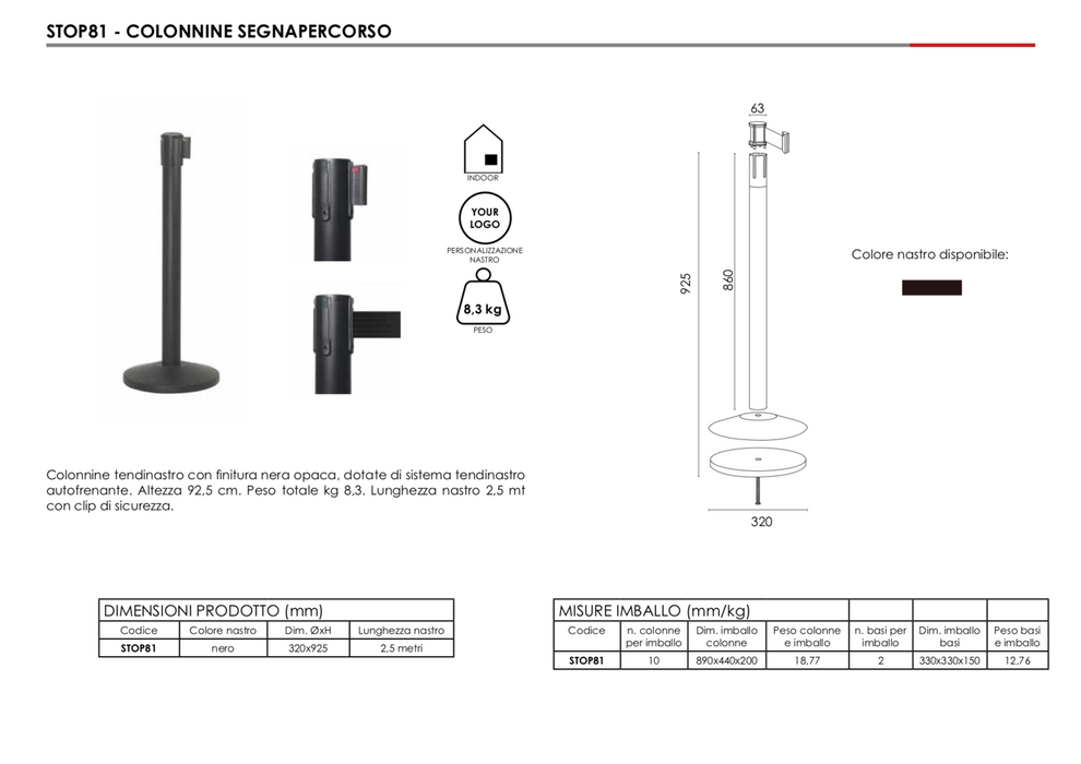 Scheda tecnica colonnina segnapercorso nera economica