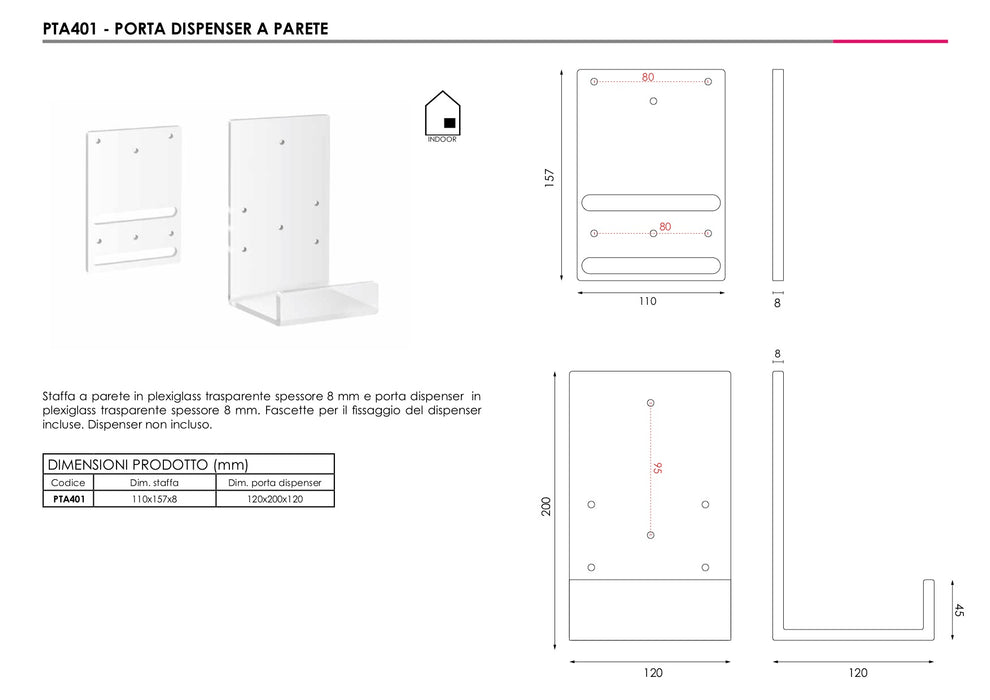 Porta Dispenser da Parete in Plexiglass