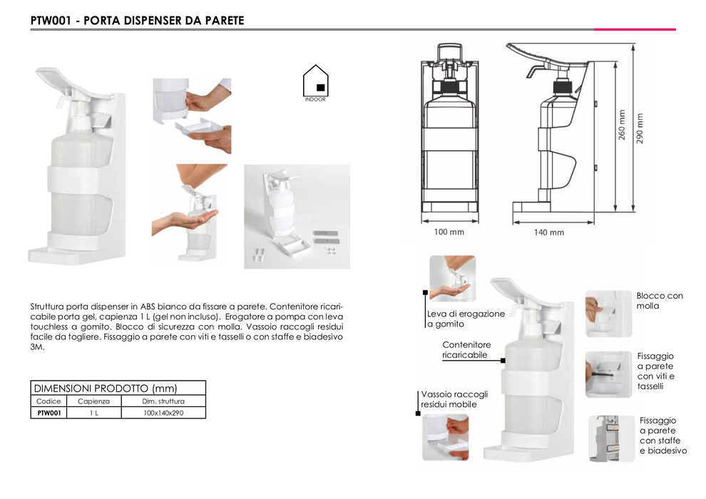 Porta Dispenser da parete EASYPUSH con contenitore | Top Eventi Store 6