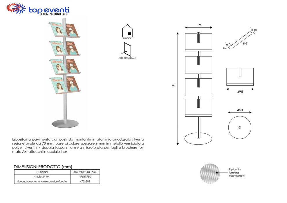 Espositore porta depliant con 8 ripiani A4 - Top Eventi Store