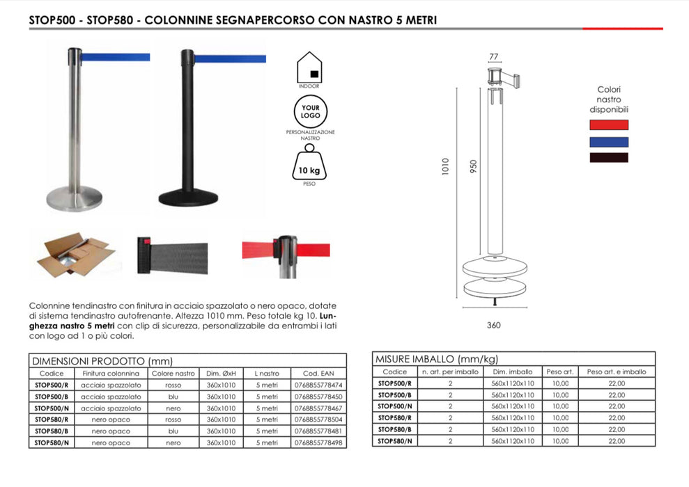 Colonnina Tendinastro NERO15 Kg Nastro vari colori 3 M | Top Eventi