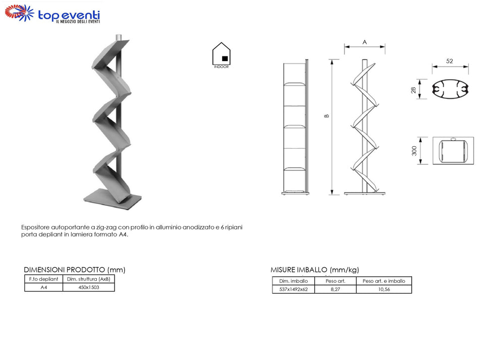 Espositore a ZIG ZAG con 6 ripiani - Top Eventi Store