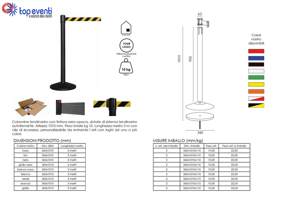 Tendinastro nero nastro giallo nero 3 mt. - Top Eventi Store