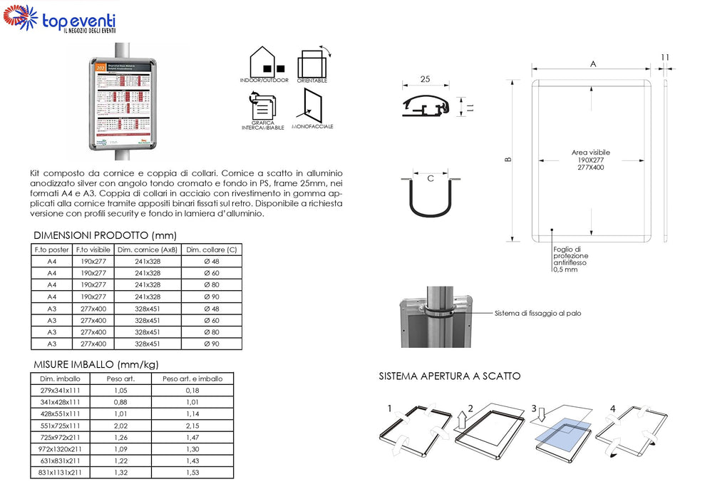 Cornice a scatto A4 per pali da 48mm - Top Eventi Store