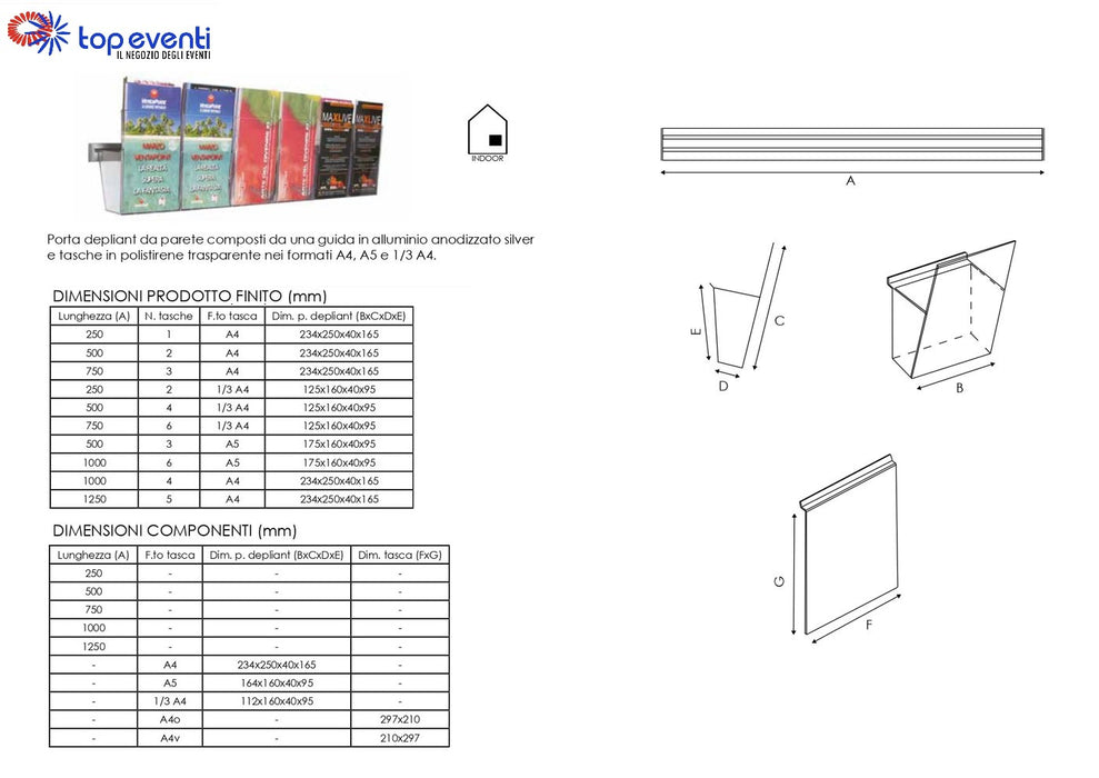 Portadepliant in plexi con barra 4 vaschette 1/3 A4 - Top Eventi Store