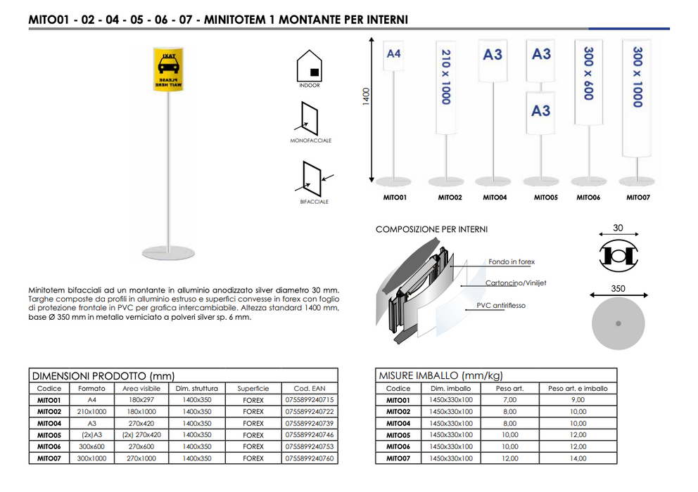 Mini Totem bifacciale verticale 210 x 100 inclusa STAMPA - Top Eventi Store