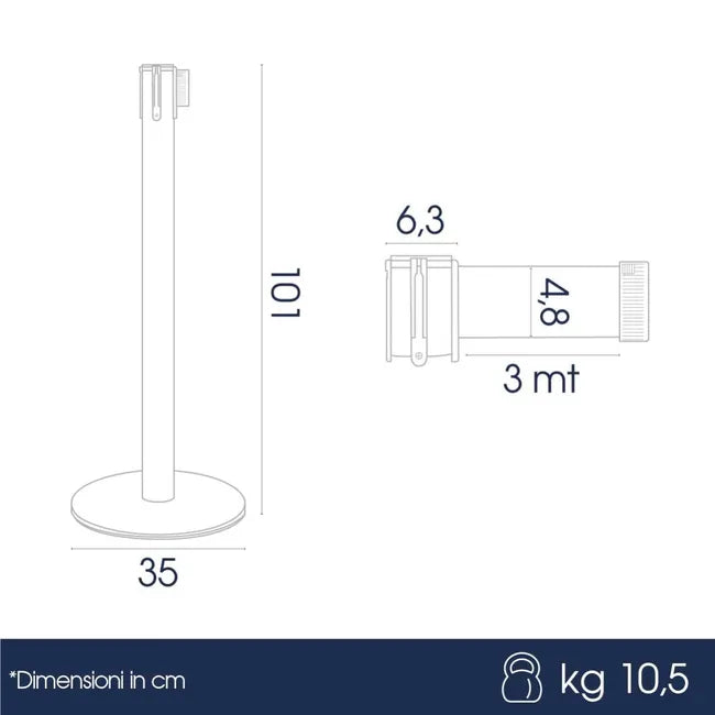 Coppia Colonnine Segnapercorso acciaio Base FLAT nastro 3 M