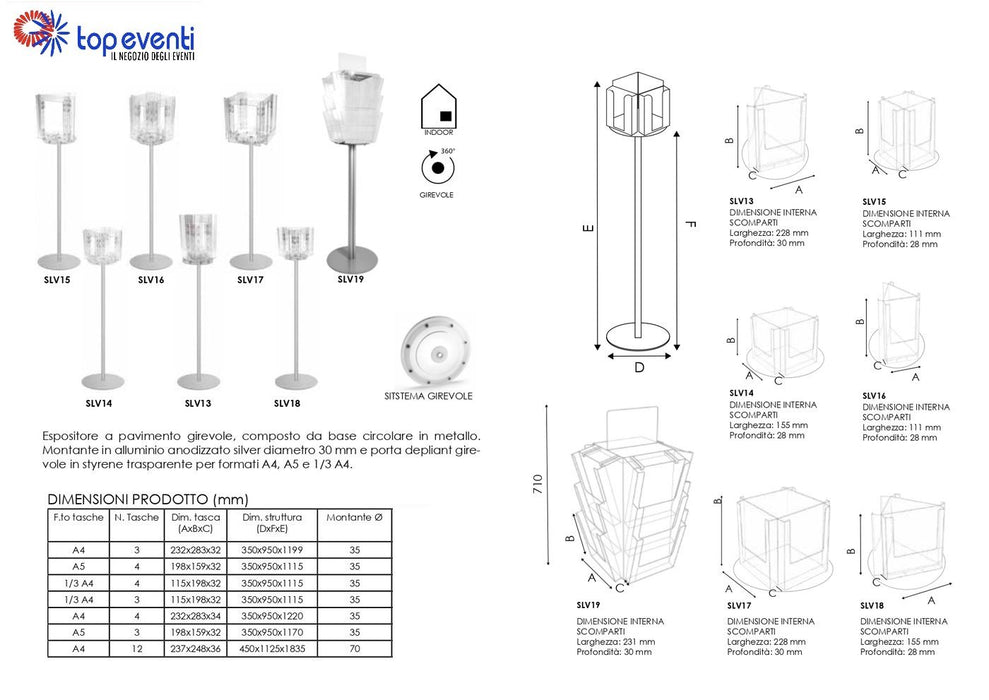 Porta depliant girevole 4 tasche 1/3 A4 - Top Eventi Store